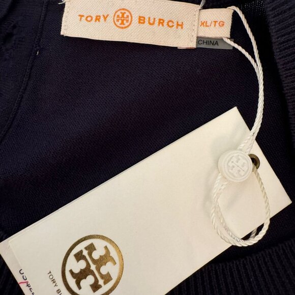 Tory Burch Navy Sweater Orange Logo Embroidery - Picture 6 of 9